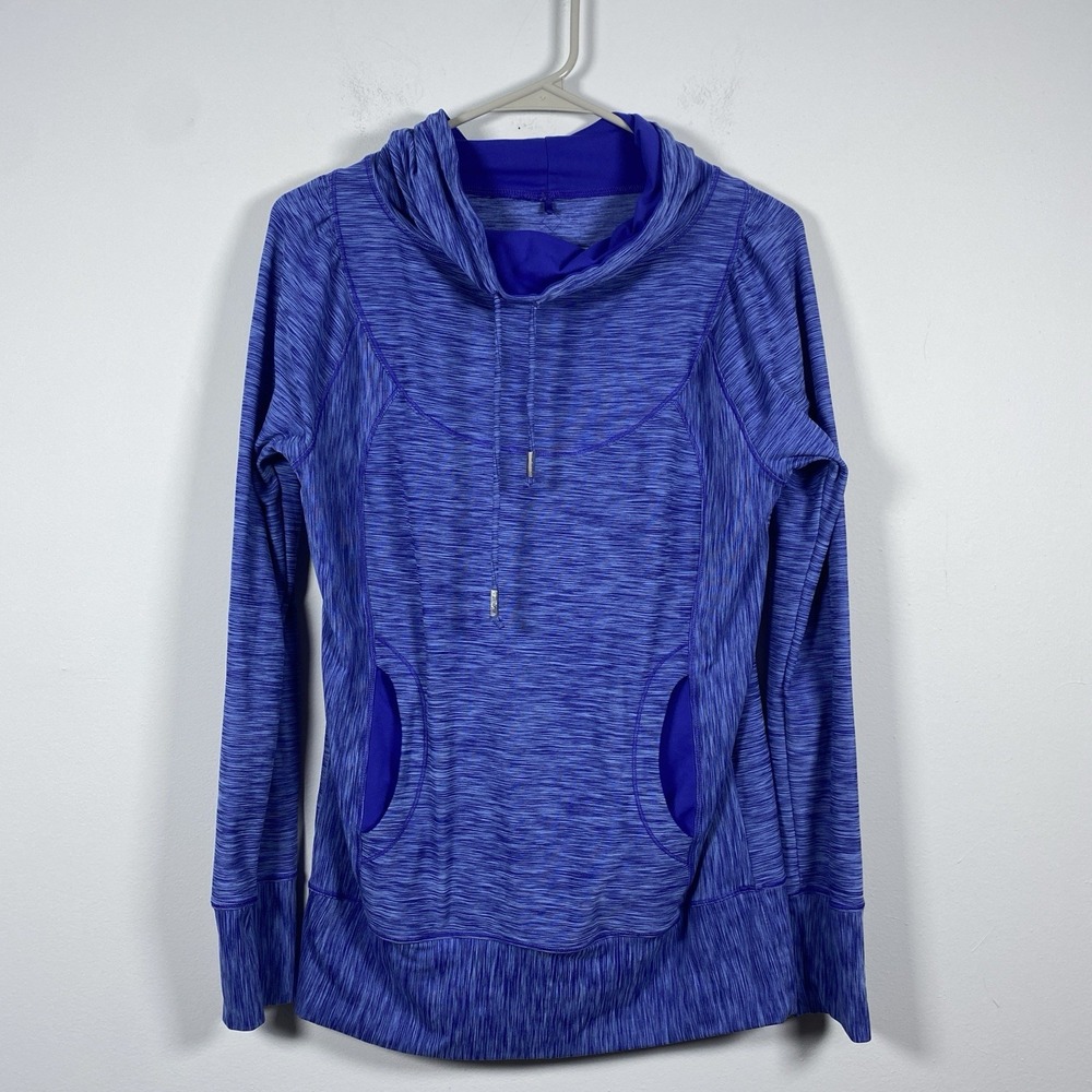 prAna Women's Sz S Ember Pullover Top Blue Stripe Cowl Neck Outdoor Hiking